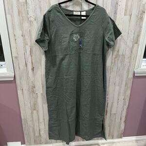 Vintage Erika Linen Lagenlook Shift Maxi Dress Embroidered Boho Garden Artsy XL